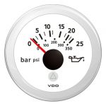 VDO ViewLine White Engine oil pressure 25 bar/350psi 12/24V Ø52mm #OS2749301