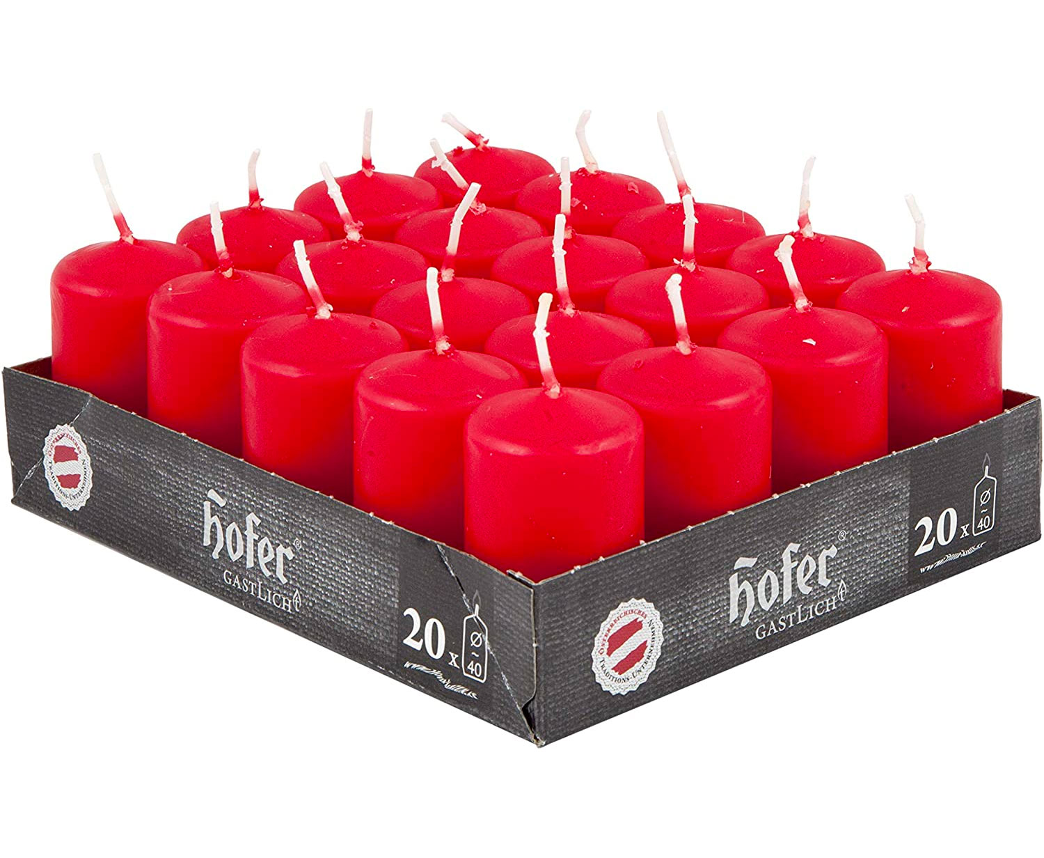 Hofer Nondrip Pillar Candles 4x7cm 7h Box of 20Pcs Red N400092300012