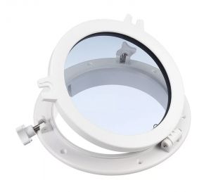 Oblò nylon tondo bianco 320mm con vetro in plexiglass #OS1975003BI