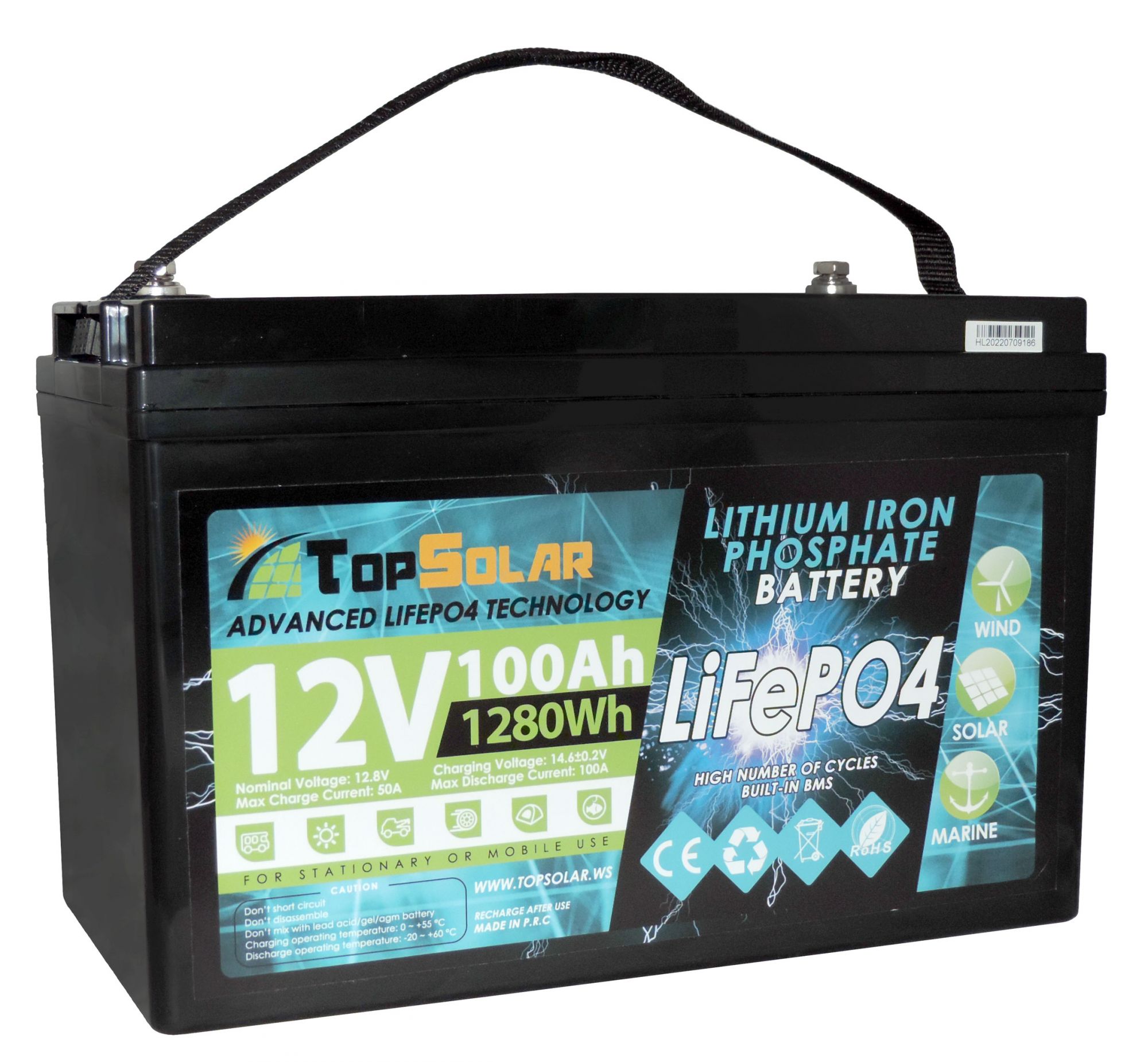 LiFePO4 Lithium Batterie 12V 100Ah, PacPow Autobatterie Max. 1280W  Ausgangleistung Built-in 100A BMS, 5000+ Zyklen, Perfekt für Wohnmobile,  Solar
