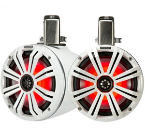 Kicker KMTC8W RGB LED White Coaxial Marine Tower Speakers Pair 8" 300W IDKMTC8W