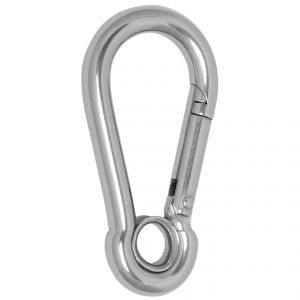 Carabiner hook polished AISI 316 with eye 5x50mm #N60641000414