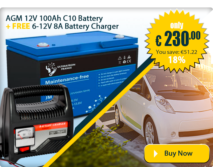 AGM 12V 100Ah C10 SOLARFAM Battery + FREE 6-12V 8A Battery Charger