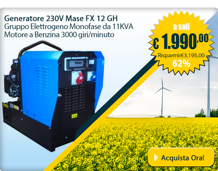 Mase FX 12 GH Generatore 230V 11KVA Motore Honda Benzina