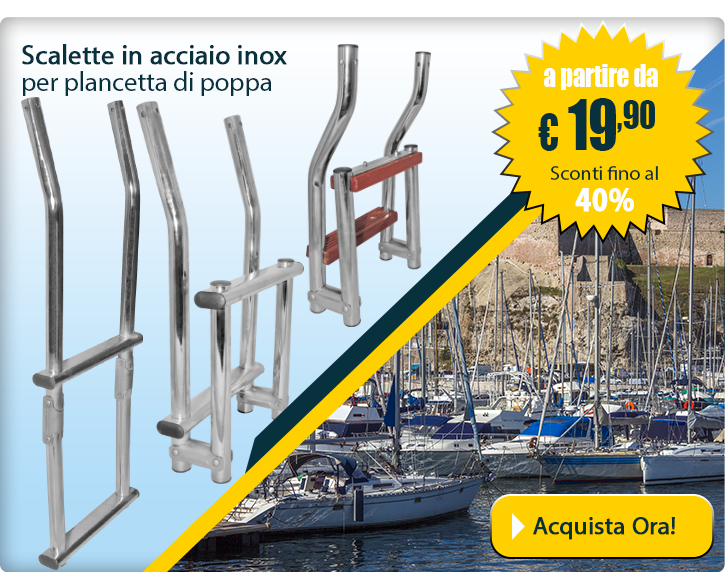 Scaletta pieghevole per plancetta di poppa in acciaio inox lucidato a specchio