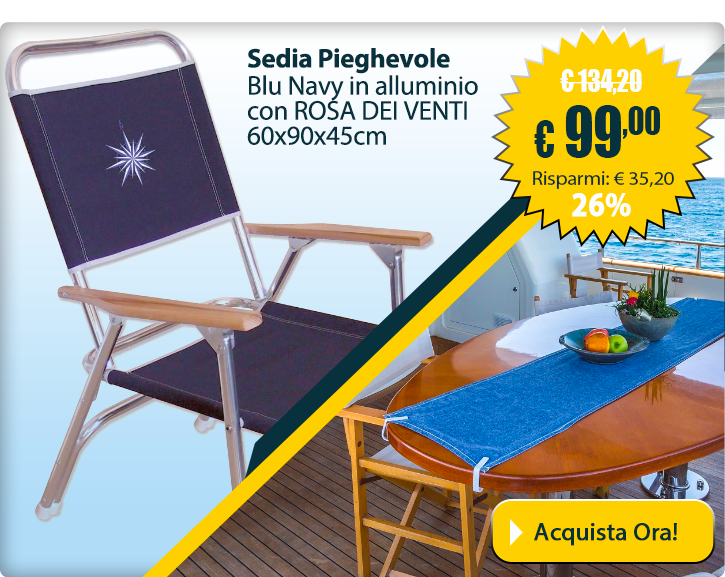 Sedia Pieghevole Blu Navy in alluminio con Rosa dei Venti 60x90x45cm