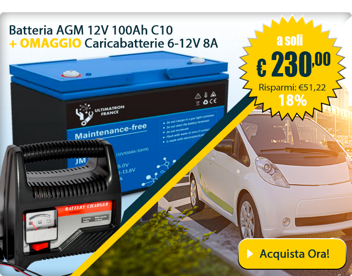 Batteria AGM 12V 100Ah C10 SOLARFAM +OMAGGIO Caricabatterie 6-12V 8A