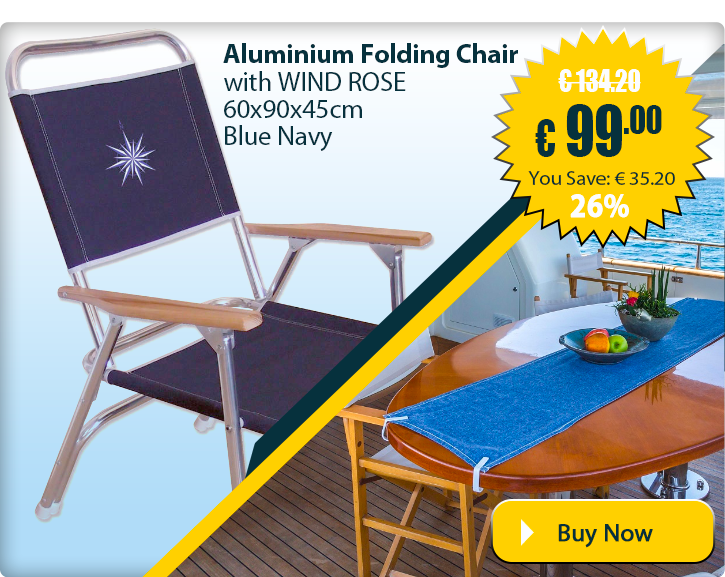 Blue Navy Aluminium Folding Chair with Wind rose 60x90x45cm