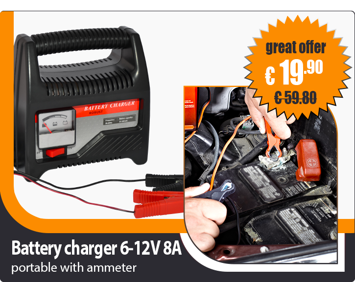 Portable Battery Charger 6-12V 8A with Ammeter for Lead Acid Batteries