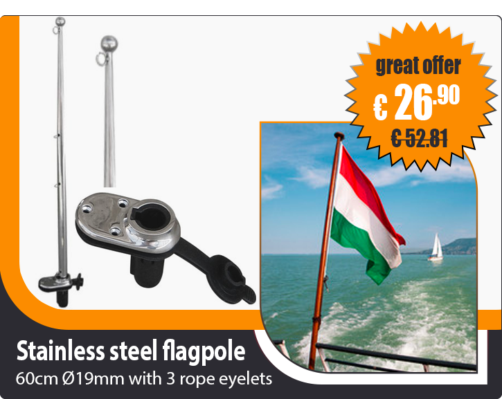 Stainless steel flagpole 60cm Ø19mm with 3 rope eyelets